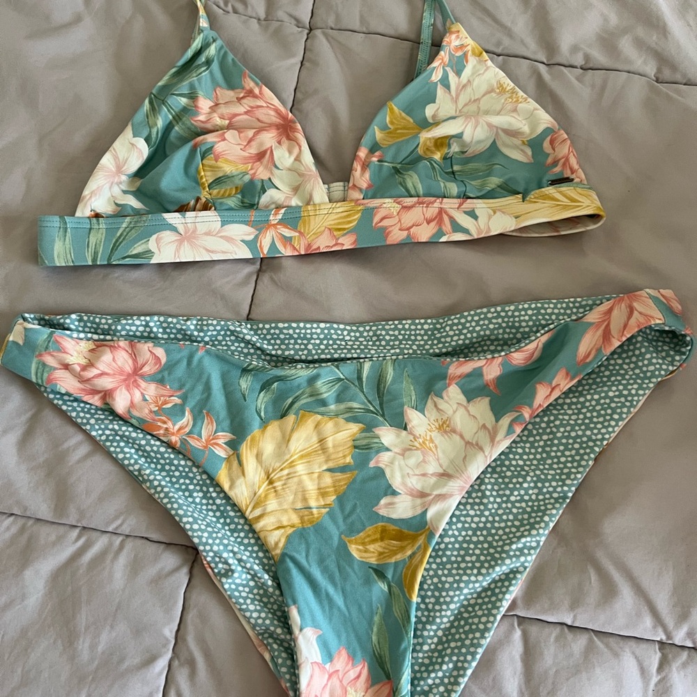 Floral Bikini Set in Teal and Yellow